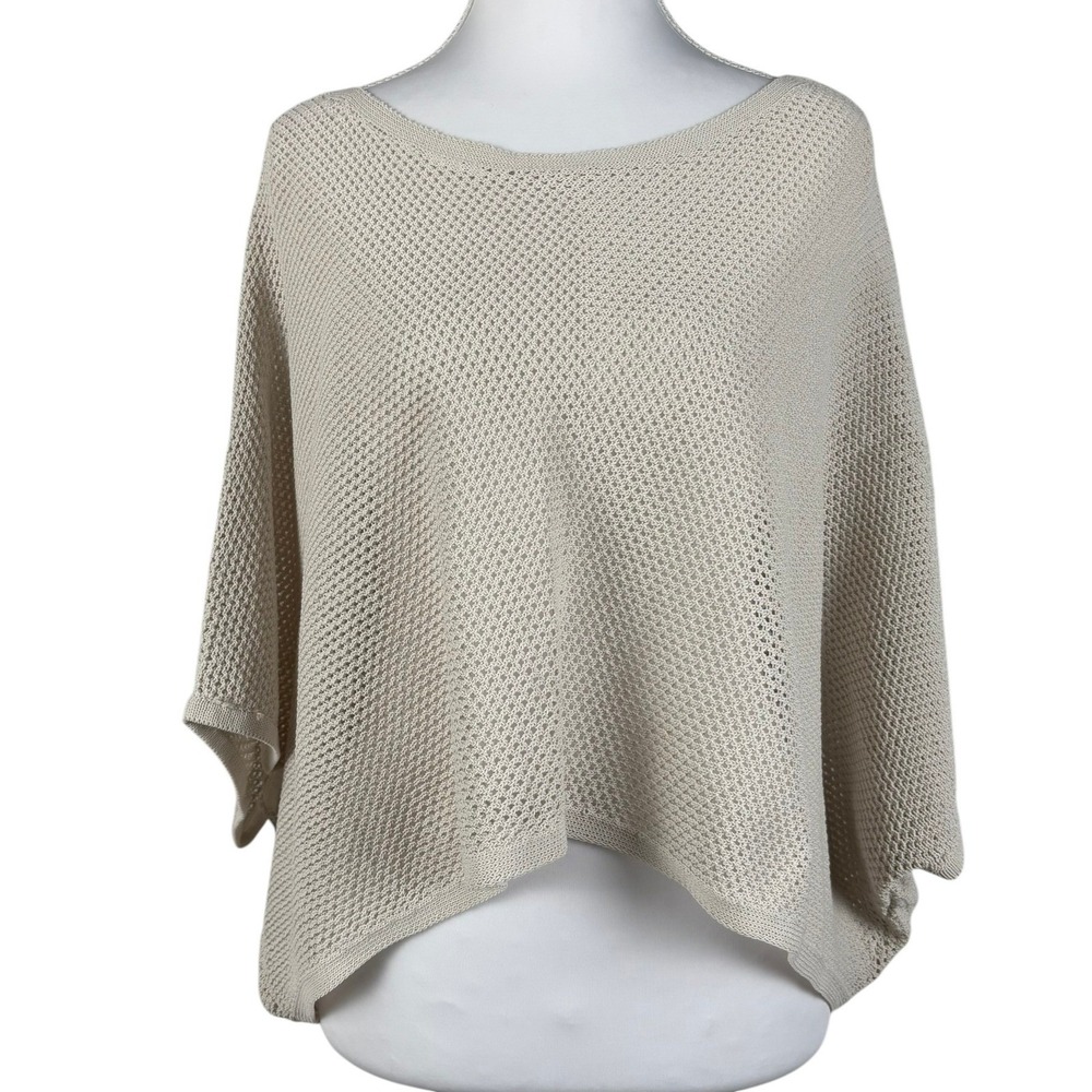 Eileen Fisher Organic Cotton Sweater Womens M Open Knit Box Top Neutral USA NWT